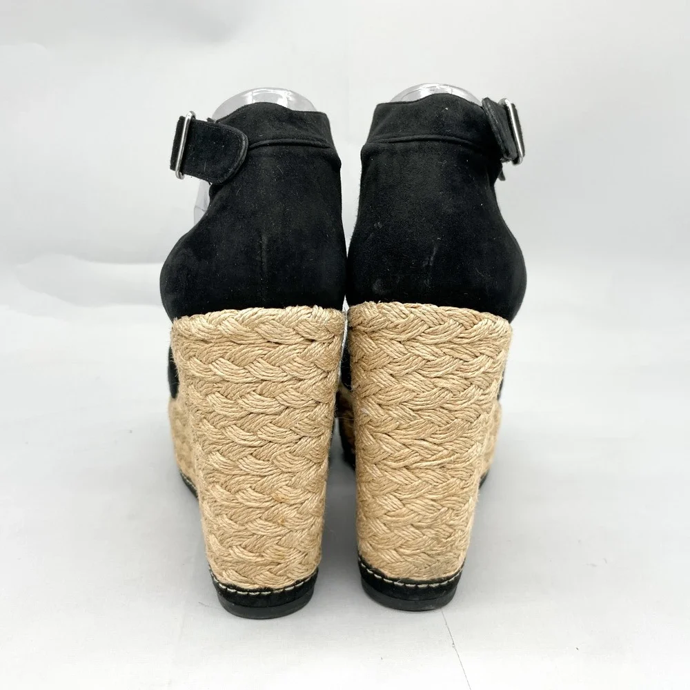 Stuart Weitztman Womens 9.5 M Black Suede Espadrille Wedge Sandals Platform Boho - Picture 6 of 12